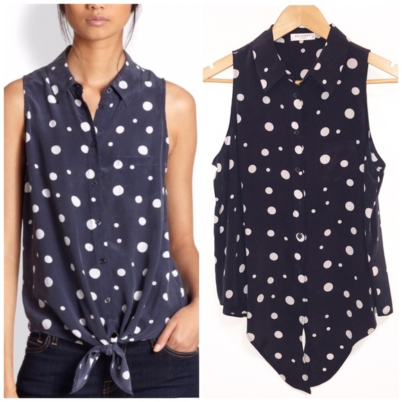 Equipment Tops - Equipment Mina Navy Intemperate DotTie Blouse-SP